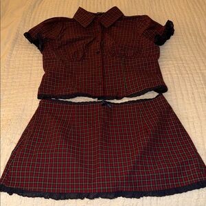 Cider Red and Green Plaid Set with Navy Lace